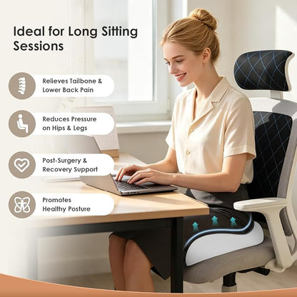 FLORICH Upgrade Large Car Seat Cushion for Long Sitting, Ergonomic Memory Foam Driving Seat Cushion for Back & Sciatica Pain Relief, Non-Slip Washable Seat Cushion for Car, Driver, Office-Gray