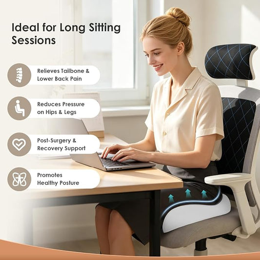 FLORICH Upgrade Large Car Seat Cushion for Long Sitting, Ergonomic Memory Foam Driving Seat Cushion for Back & Sciatica Pain Relief, Non-Slip Washable Seat Cushion for Car, Driver, Office-Gray