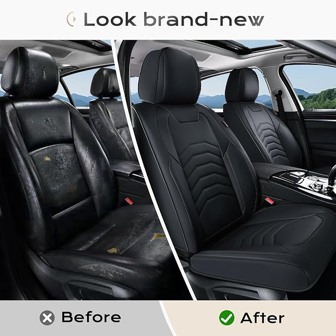 Coverado Car Seat Covers Front Seats, 2-Pack Black Seat Covers for Cars, Waterproof Leather Car Seat Covers for Cars, Car Seat Protector Car Seat Cushion Universal Fit for Most Cars Trucks SUV