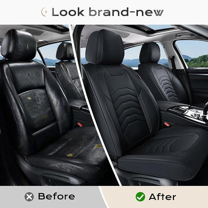Coverado Car Seat Covers Front Seats, 2-Pack Black Seat Covers for Cars, Waterproof Leather Car Seat Covers for Cars, Car Seat Protector Car Seat Cushion Universal Fit for Most Cars Trucks SUV