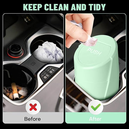 Car Trash Can Bin with Lid - 2 Packs Car Garbage Can Cup Holder - Green Mini Leakproof Vehicle Trash Garbage Can Bin with 40pcs Trash Bags-Car Organizers and Storage for Front Back Seat Accessories