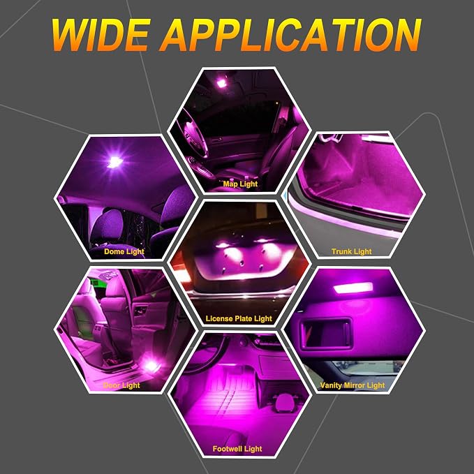 Festoon Rigid Loop 561 562 567 564 44mm Led Light Purple Pink Replacement for Car Interior Light Dome Map Light Door Courtesy Lights Trunk Light (Pack of 2)