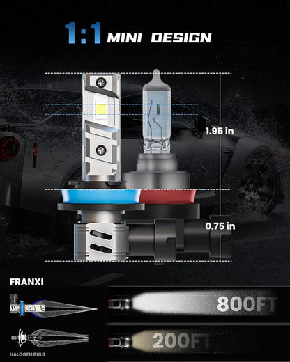 FRANXI 9005/HB3 H11/H8/H9 Light Bulbs Combo Fog Lights, 32000LM Super Bright 6000K Cool White, 1:1 Design with Cooling Fan, Off-Road Light, Plug and Play, Pack of 4