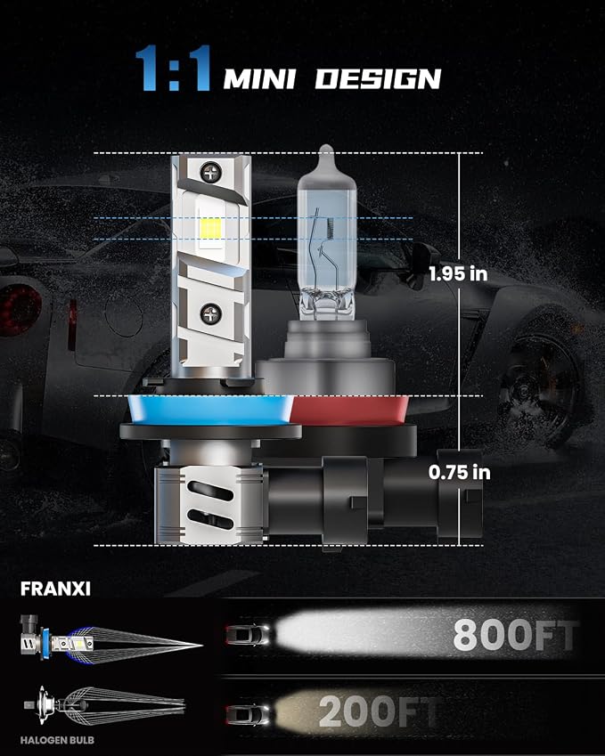 FRANXI H11 9005 LED Bulbs Combo Fog Lights, 120W 32000LM 900% Super Bright [Upgraded], 1:1 Mini Halogen Size with Cooling Fan, Plug and Play, Pack of 4