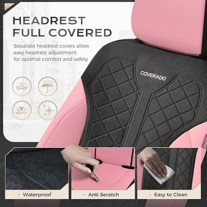 Coverado Car Seat Covers 2-Pack, Luxury Front Seat Covers, Automotive Car Seat Protectors, Pink Driver Seat Covers Universal Fit for SUVs, Trucks, Sedans