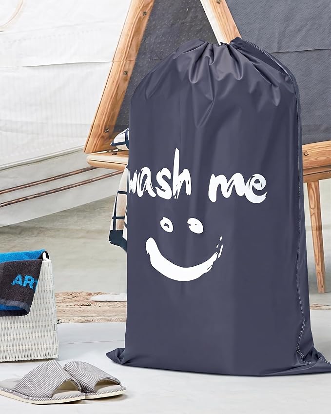 HOMEST 2 Pack XL Wash Me Travel Laundry Bag, Dirty Clothes Organizer, Large Enough to Hold 4 Loads of Laundry, Easy Fit a Laundry Hamper or Basket, Grey