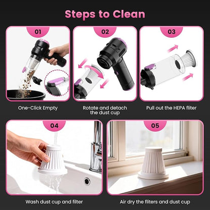 Wansimoo Handheld Car Vacuum Cleaner,25000PA Strong Cyclonic Suction Foldable Mini Vacuum Portable Cordless with Digital Display and One Touch Dust Removal for Car, Home, Office, Kitchen (Purple)