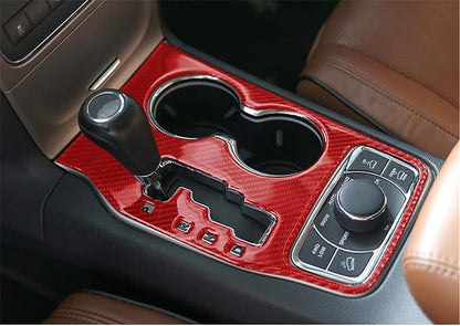 YOCTM for Jeep Grand Cherokee Shift Panel Cover Red Carbon Fiber Shifter Trim fit Grand Cherokee 2011 2012 2013 Interior Accessories Shift Knob Panel Decoration (Red 2011-2013)