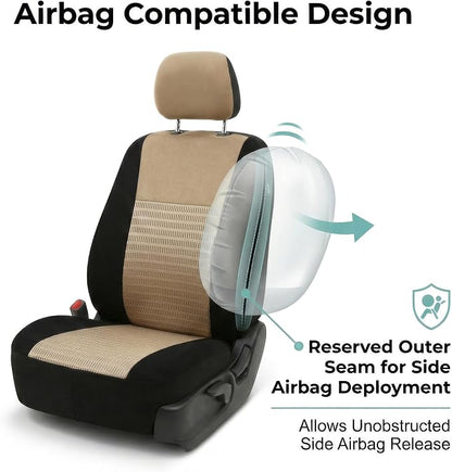 FH Group Car Seat Covers Trendy Elegance Beige Full Set Automotive Seat Covers, Airbag and Split Rear Combo Non-Slip Dash Grip Pad Universal Fit Interior Accessories Cars Trucks SUV Car Accessories
