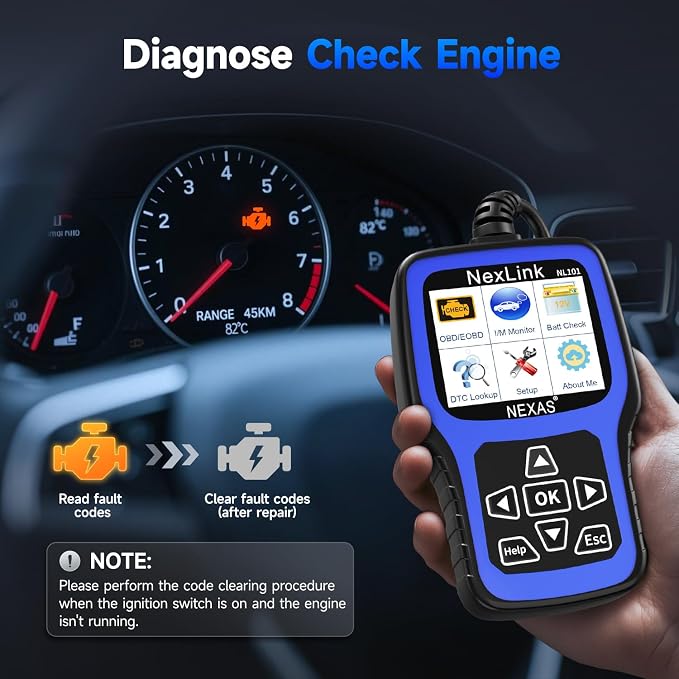 NEXAS NL101 OBD2 Scanner with Battery Tester - Check Engine Code Reader, Car Diagnostic Scanner with Live Data, Freeze Frame, I/M Readiness for All US Vehicles Since 1996