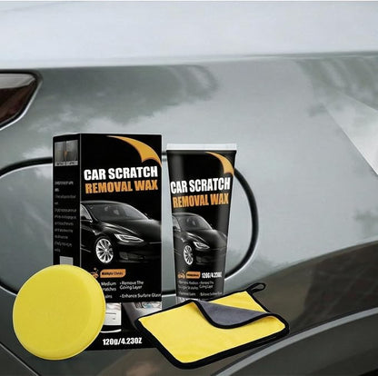 Car Scratch Remover Wax & Repair Paste - Erases Scuffs in 3 Seconds - Complete Kit with Sponge and Microfiber Cloth for Door Handle Scratches & Swirls - 120ml