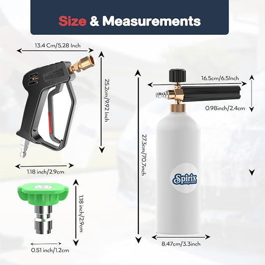 Short Pressure Washer Gun with Foam Cannon Kit - High Pressure Car Wash Foam Gun with M22-14mm & 15mm Fittings - Includes 5 Nozzle Tips, 1/4" Quick Connector & 1L Snow Foam Lance (4000 PSI)