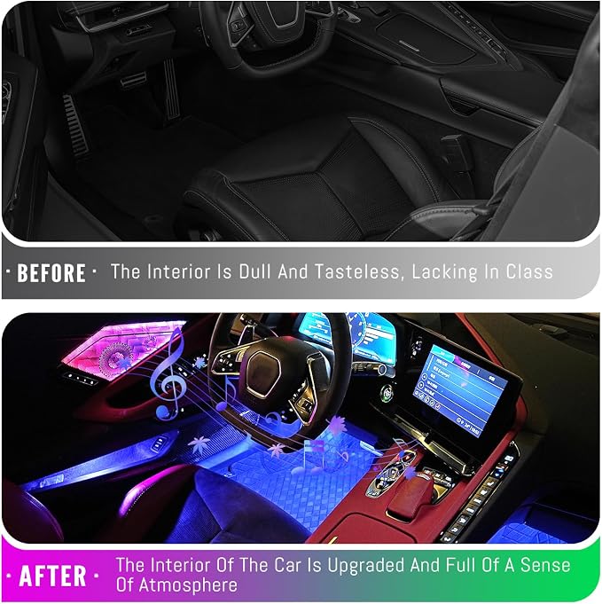 Door Speaker Relays Cover Trim w/Neon Accent Lights fit for C8 Corvette 2019-2024,LED Ambient Foot Lights,Atmosphere Door Storage Box Lamps,Voice APP Button Switching Control,RGB