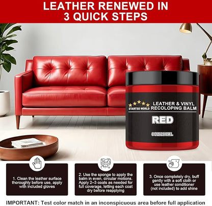 STARTSO WORLD Leather Recoloring Balm, Red Leather Repair Kit for Furniture, Leather Dye, Leather Color Restorer for Couches, Leather Couch Paint | Repair, Restore & Renew Old, Faded Leather