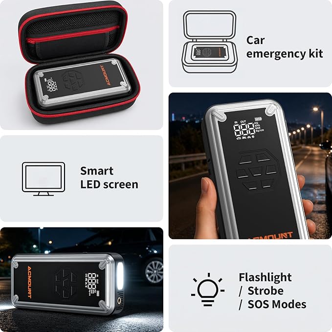 W160 Jump Starter with Air Compressor, 5000A Portable Car Jump Starter 150PSI Tire Inflator/Air Pump, 12V Battery(Up to 9L Gas/8L Diesel Engine) Jump Pack Car Emergency Kit Idea Gift for Man (Silver)