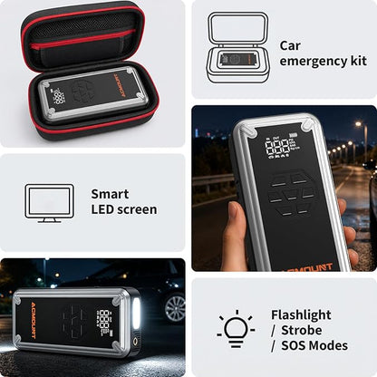 W160 Jump Starter with Air Compressor, 5000A Portable Car Jump Starter 150PSI Tire Inflator/Air Pump, 12V Battery(Up to 9L Gas/8L Diesel Engine) Jump Pack Car Emergency Kit Idea Gift for Man (Silver)