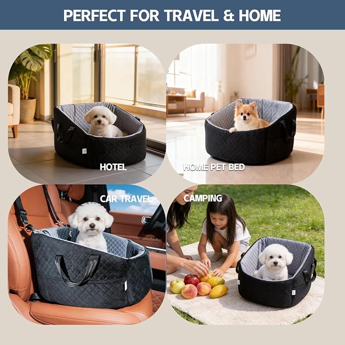 TOPOmericeDog Car Seat for Small Dogs up to 30 lbs, Pet Booster Seat with Adjustable Harness & Non-Slip Base, Cozy Dog Car Bed for Travel, Removable Machine Washable Cover for Cars, Trucks & SUVs