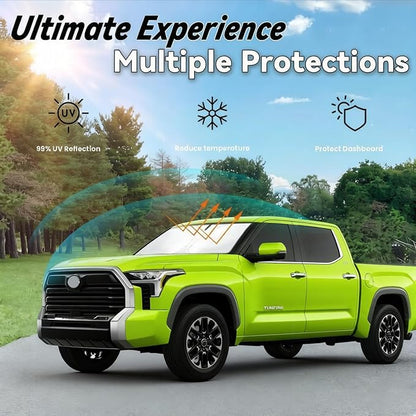 Windshield Sun Shade for 2012-2026 Toyota Tundra Accessories Car Front Window Sun Visor & Heat Shield | 240T Sunshade Protection Blocks UV Rays Keep Your Car Cooler