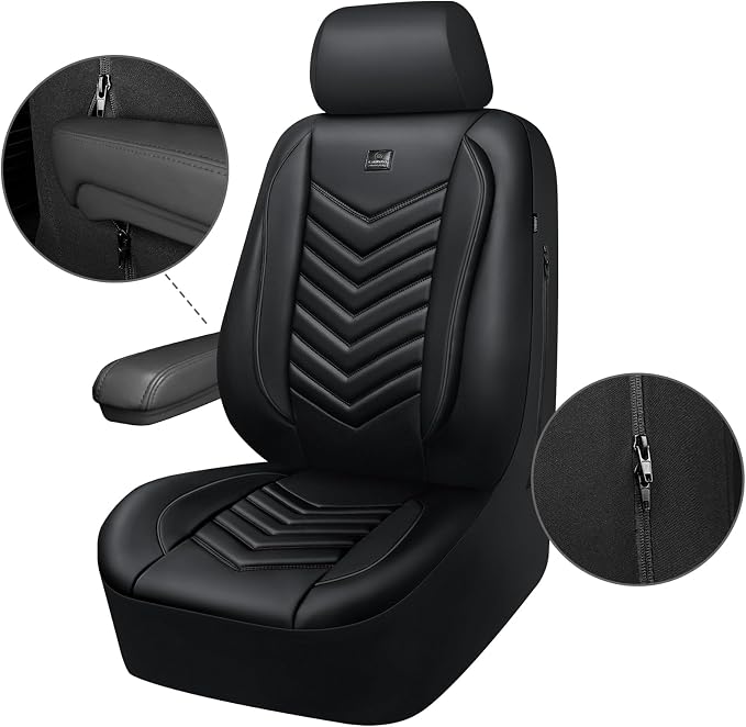 CAR PASS 3D Foam Faux Leather Seat Covers Front Seats,Waterproof Leather Front Seat Cover for Cars,Luxury Universal Fit for SUV Truck Sedan Automotive, Armrest Airbag Compatible Anti-Slip, Black
