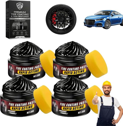 Premium Tire Coating & Trim Restorer, Tire Coating Paste Rapid Acting, Ceramic Tire Coating Bring Back Deep Black Shine to Rubber Plastic, Long-Lasting UV Protection (4PCS)