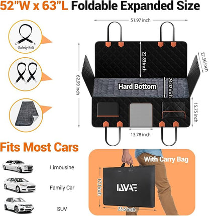IJVAE Hard Bottom Car Seat Cover for Dog swith Removable Soft Blankets,Scratch-Proof and Anti-Slip Car Dog Hammock for Large Dogs Brown for Car, SUV