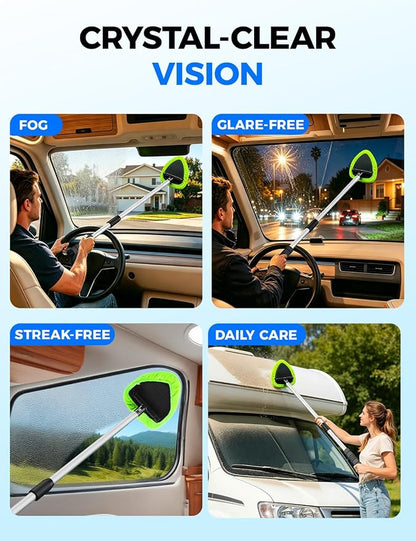 XINDELL 29-inch Windshield Cleaner Tool – Car Interior Window Cleaning Kit with Extended Long Handle & 4 Microfiber Pads, Auto Wiper Windshield Brush for Car, Trucks, SUVs, RVs & Home