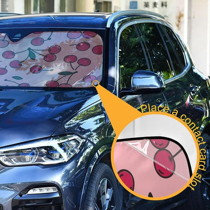 Cars Front Sun Shade Windshield,Foldable Reflective Sun Visor Cherry Pattern Windshield Sunshade Cover,Blocks UV Ray Sun Protect Interior Keep Cool,55" x 27.6"