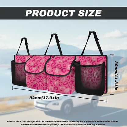 Sturdy Car Trunk Organizer Pink Leopard Print Trunk Hanging Storage Bag Multipurpose Cargo Bag,Frees Trunk Floor