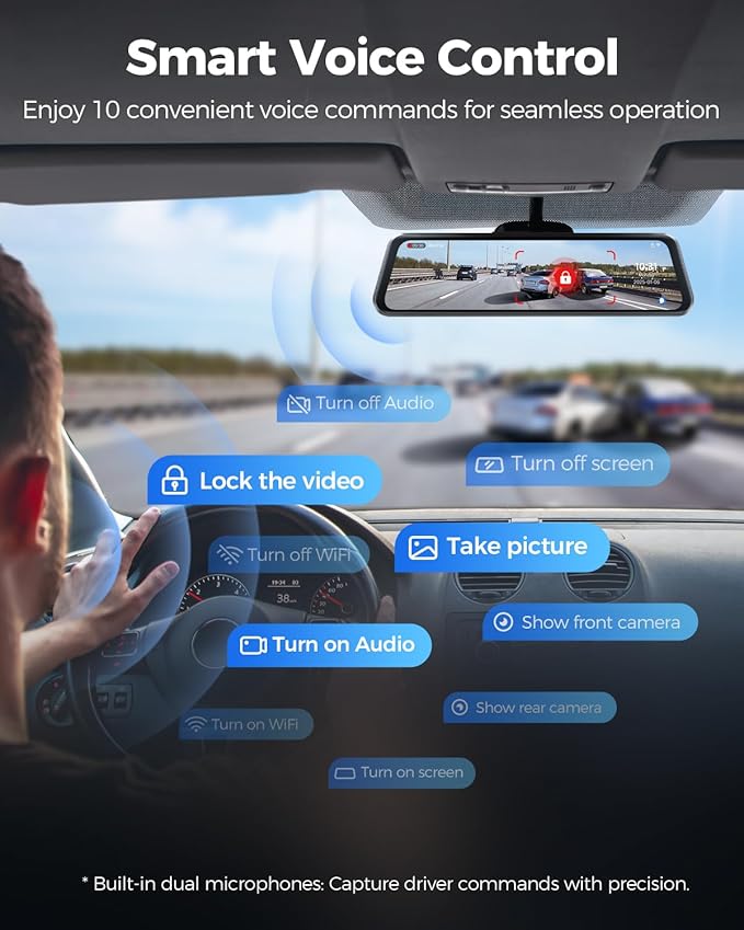 AZDOME 4K+2.5K Mirror Dash Cam with AR effects, ADAS, BSD & LCA Rear View Mirror Camera, 12" Rearview Mirror Camera, 5.8GHz WiFi, Voice Control, GPS, backup camera mirror Includes 64GB Card (PG17 Max)