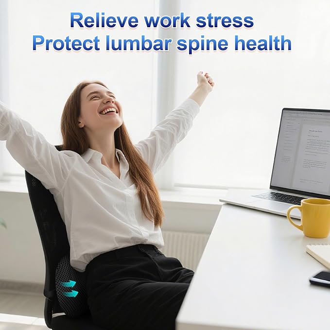 Lumbar Support Pillow, Ergonomic Back Cushion for Office Chair with Adjustable Straps & Detachable Breathable Cover,Memory Foam Car Lumbar Pillow, Back Support Pillow for Car, Office,Bed Rest(Black)
