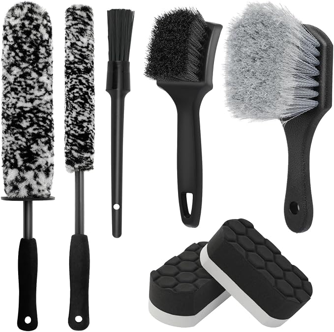 7PCS Wheel Cleaner Brush Kit, Tire Brushes, Rim Cleaner Brush,Car Detailing Brushes, Tire Shine Applicator Pad, Car Wash Tools for Wheels and Tires No Spatter