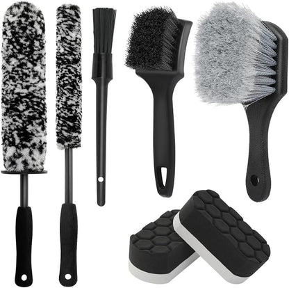 7PCS Wheel Cleaner Brush Kit, Tire Brushes, Rim Cleaner Brush,Car Detailing Brushes, Tire Shine Applicator Pad, Car Wash Tools for Wheels and Tires No Spatter
