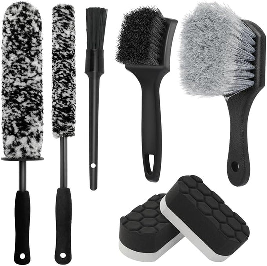 7PCS Wheel Cleaner Brush Kit, Tire Brushes, Rim Cleaner Brush,Car Detailing Brushes, Tire Shine Applicator Pad, Car Wash Tools for Wheels and Tires No Spatter