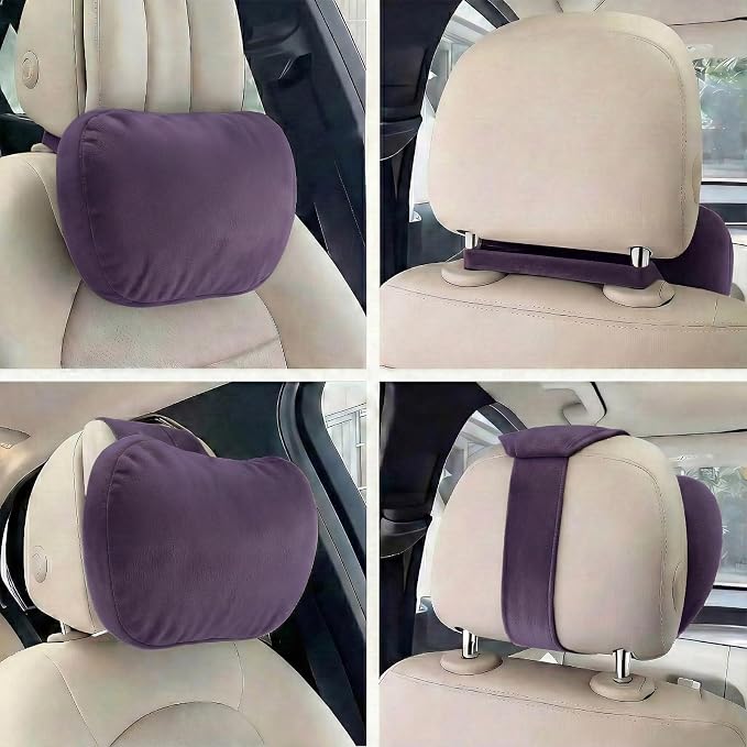 2PCS Car Pillow for Car Neck Pillow for Driving Seat Neck Support Soft Cushion Back Support Head-Rests for Vehicle Sleeping with Elastic Adjustment Strap (Violet, Head and Lumbar)