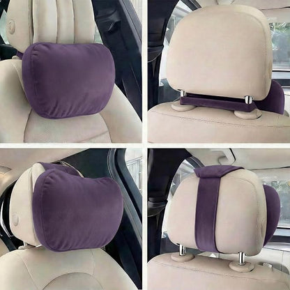 2PCS Car Pillow for Car Neck Pillow for Driving Seat Neck Support Soft Cushion Back Support Head-Rests for Vehicle Sleeping with Elastic Adjustment Strap (Violet, Head and Lumbar)