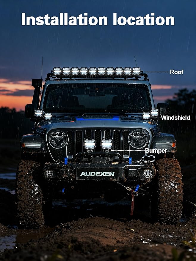 AUDEXEN 4.5 Inch LED Pods Lights 110W - Offroad Driving Light with Amber Side Marker, 800% Bright White & Amber Combo Work Lights Flood Spot Beam, LED Cubes Fog Lamp for Jeep Trucks ATV UTV RZR SUV