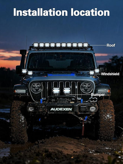 AUDEXEN 4.5 Inch LED Pods Lights 110W - Offroad Driving Light with Amber Side Marker, 800% Bright White & Amber Combo Work Lights Flood Spot Beam, LED Cubes Fog Lamp for Jeep Trucks ATV UTV RZR SUV