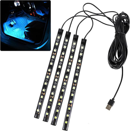 Car LED Strip Light, 12V 48 LED Interior Atmosphere Lights Under Dash Ambient Night Light, Universal Auto Interior Decorative Lamp with USB Port, Truck SUV Car Accessories (Ice Blue, USB)