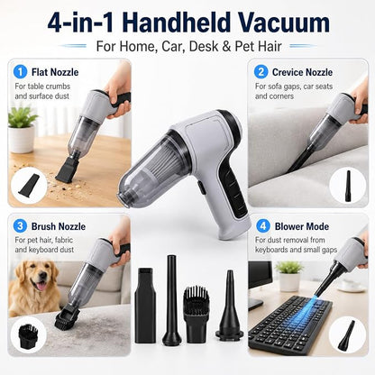 Cordless Handheld Vacuum Cleaner, Portable Rechargeable Mini Vacuum, Powerful Suction Hand Held Vacuum for Car Home Office Pet Hair Dust Cleaning