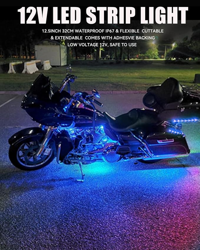 Keiurot 12V Led Light Strip 32CM Waterproof Light Strips for Cars Motorcycles Golf Cart Interior & Exterior Marine Boat Blue Led Strip 12V 5050 18SMD,Pack of 4
