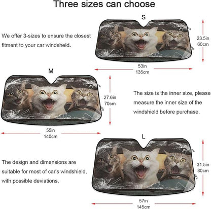 Funny Cats Drive Windshield Sun Shade for Car Auto SUV Truck Foldable Front Window Sunshade Sun Visor Protector Block UV Rays Reflect Heat, 55" x 28"