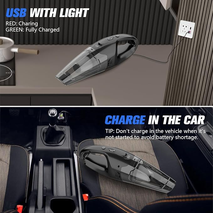 BSRCO Handheld Vacuum, 120W High Power Hand Held Vacuum Cordless Rechargeable with Washable HEPA Filter, 25 Mins Long Runtime Lightweight Portable Car Vacuum for Home Sofa Vehicle Deep Cleaning