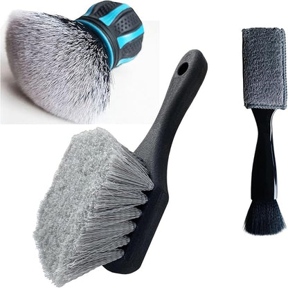 Professional Car Detailing Brush Set - Soft Bristle Interior Leather Dash Brush, Dual-End Vent & Crevice Cleaner, Long Handle Tire Scrub Brush for Auto Detailing, Car Wash Kit