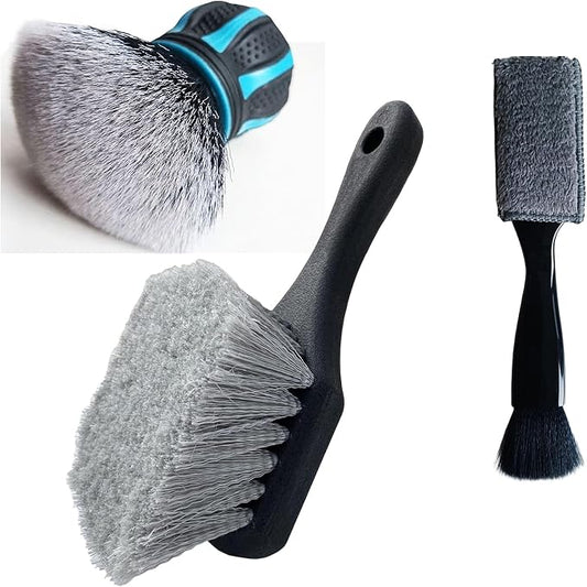 Professional Car Detailing Brush Set - Soft Bristle Interior Leather Dash Brush, Dual-End Vent & Crevice Cleaner, Long Handle Tire Scrub Brush for Auto Detailing, Car Wash Kit