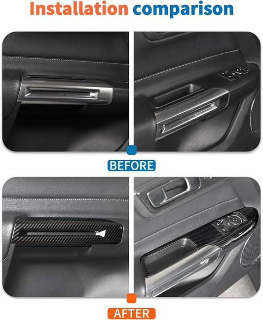 JeCar 4pcs Carbon Fiber Interior Door Handle Trim Cover Kit for Ford Mustang 2015-2024