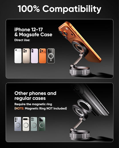 Vacuum Magsafe Car Phone Holder [120+ LB Strongest Suction & 3000gf Strongest Magnetic] 360° Adjustable Magnetic Car Phone Mount, Phone Holders for Your Car for iPhone 17 Pro Max 16 15 14 13 12 Plus