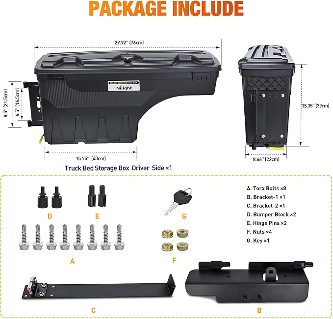 Nilight Truck Bed Tool Box Left Drivers Side Truck Tool Box Fit for Ford F-150 1999-2014 ABS Swing Case Truck Bed Storage Box with Lockable Lid Waterproof Wheel Well Toolbox Black