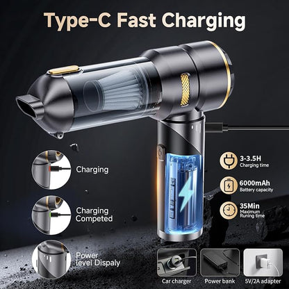 Car Vacuum Portable Cordless 22000PA High Power Handheld Mini Vacuum Cleaner Rechargeable Foldable with Brushless Motor Air Blower Duster Pump for Car Home Office Pet (Gray)