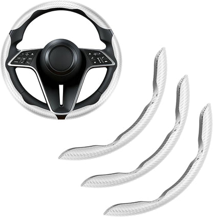 Carbon Fiber Steering Wheel Cover, 3-Piece Set Anti-Skid Comfortable Grip Segmented Butterfly Design, Easy Snap-On Installation Universal Fit 99% Cars, White