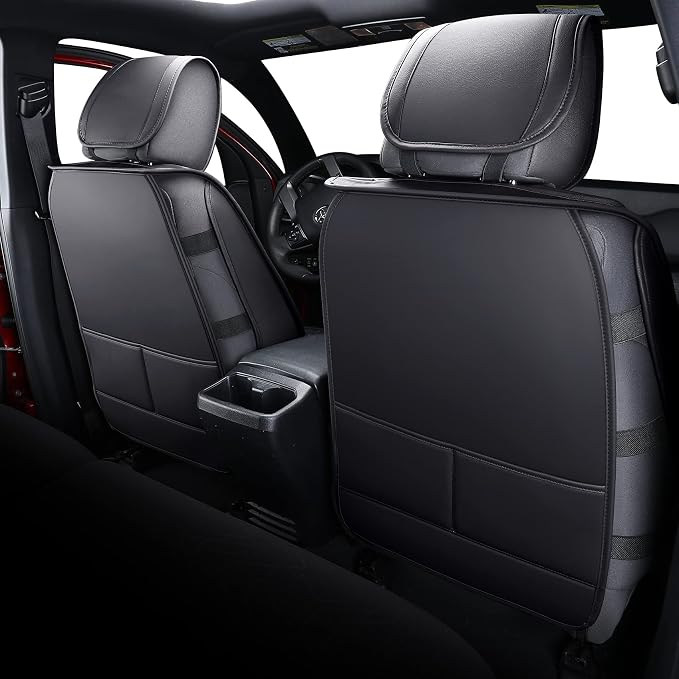 Tomatoman Tacoma Seat Covers Compatible with Toyota Tacoma 2005-2022 2023 2024 2025 2026 Truck Access Crew Double Cab TRD Offroad SR5 V6 Waterproof Faux Leather Car Cushions(Full Set/Black-White)